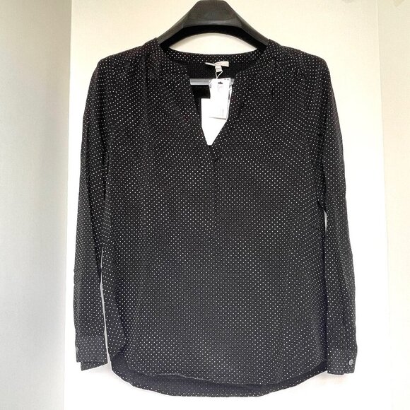 Joie Polka Dot Silk Blouse Womens XXS Black VNeck Long-Sleeve Carita Top Relaxed - Picture 2 of 9